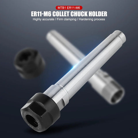 Close-up of MTB1 ER11 M6 Morse Taper Collet Chuck Holder for CNC lathe with high-precision clamping and hardened finish.