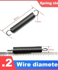 Close-up of stainless steel tension spring, 1.2mm diameter, 80mm length, part of Stainless Steel Tension Springs Set, 5 Piece Heavy Duty Extension Hook Wire.