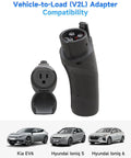 Vehicle To Load Adapter For Hyundai Ioniq 5 Ioniq 6 And Kia EV6 showing 120V AC outlet compatibility and sleek design.