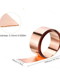 Real Deal One Roll Of Genuine 99.9 Percent Pure Copper Foil Sheets featuring 50mm width x 1000mm length coil with 0.15mm thickness.