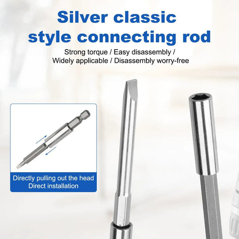 Silver classic style connecting rod showing easy disassembly features and strong torque for tools.