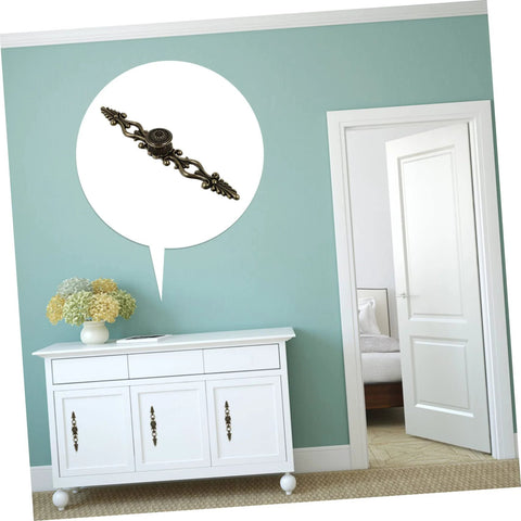 European Carving Handle 8.46 Inch Antique Bronze Cabinet Pulls Zinc Alloy Drawer Pulls shown on white furniture against a teal wall