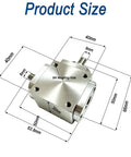 90 Degree Right Angle Bevel Gearbox with 1 to 1 Drive for DIY Projects, size dimensions and aluminum frame detail shown