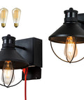 Outdoor Wall Light With GFCI Outlet, 2 Pack, Motion Sensor, Dusk To Dawn, farmhouse wall sconce, bulbs included, front view.