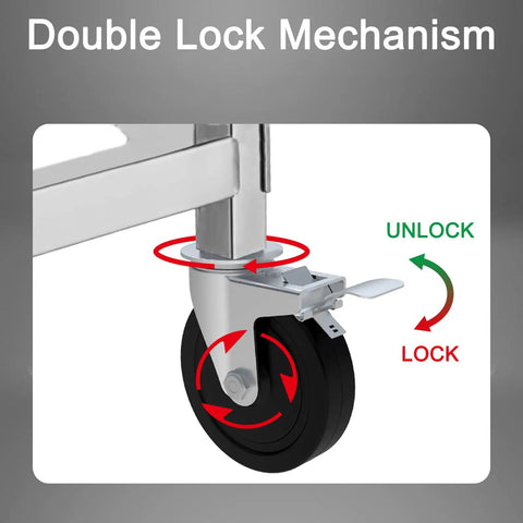 Heavy Duty Five Inch Scaffolding Casters Set Of Two Steel Baker Scaffold Wheels featuring a double lock mechanism for stability.
