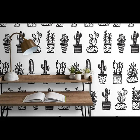 Heavy Hitter Commercial Wallpaper Featuring Bold Botanical Prints And Soft Linen Texture, Pvc Free Paste To Paper Wallcovering Built Different For High Traffic Spaces, showcasing black and white plant designs.