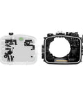 Inside view of Underwater Housing For Sony FX3 And FX30 With WA005F 6 Inch Dome Port Kit 130ft Waterproof Case showing controls