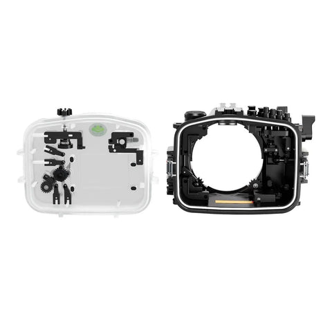Inside view of Underwater Housing For Sony FX3 And FX30 With WA005F 6 Inch Dome Port Kit 130ft Waterproof Case showing controls