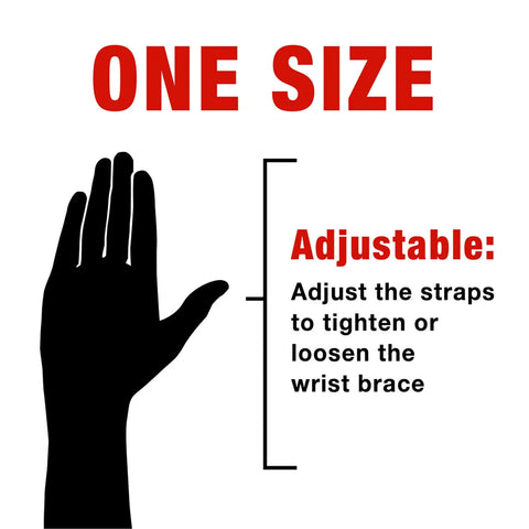Image showing 'One Size' adjustable feature of the Adjustable Compression Wrist Support Brace With Moderate Joint Relief For Weak Sore Or Injured Wrists.