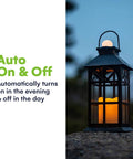 Bronze Hanging Solar Lanterns Two Pack Outdoor Waterproof Decorative Lanterns with Cozy Flickering LED Candles on at dusk