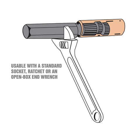 Internal Pipe Extractor Set For Stuck Pipes In Plumbing And HVAC, Heavy Duty Steel Build, shown with wrench for use