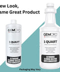 GEMORO 1 Quart ultrasonic cleaning solution bottles with updated packaging, labeled for jewelry cleaning, home use only.
