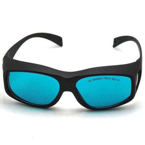 Rock Solid 2 Pair Laser Safety Glasses Block Nasty UV And Red Beam OD4 Filter Snaps On Easy Over Daily Glasses CE Approved Garage Maker Goggle Pack Blue Black Shell front view with blue lenses.