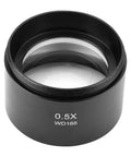 0.5X Auxiliary Stereo Microscope Objective Lens With 48mm Mounting, front view of black metal lens