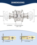 Dimensions of Five Pack Privacy Door Knobs With Clear Glass Handles In Satin Nickel Finish, showing fit and thickness details.