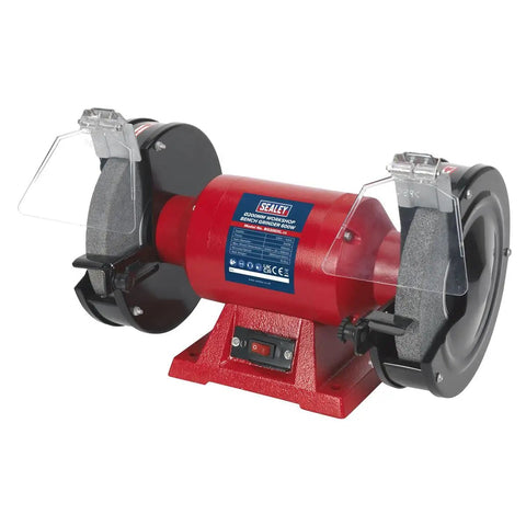 Workshop Beast 200 Millimeter Bench Grinder With 600 Watt Copper Motor And Dual Grind Stones front view with eye shields