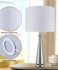 Set Of 2 Drum Lamp Shades For Table And Floor Lamps 13x13x10 Inches Large White Linen Replacement with metal frame shown on lamp