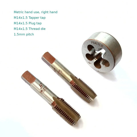Rugged Right Hand M14 x 1.5 Metric Hand Tap And Die Set With 1 Taper Tap 1 Plug Tap And 1 Round Die for metalworking projects