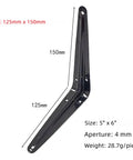 Heavy Duty L Shape Shelf Brackets In Carbon Steel For Wall Mounted Shelves Kitchen Bath Storage, Size 125x150mm