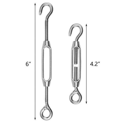 Two 12 Pack M4 Hook And Eye Turnbuckles, 304 Stainless Steel, 6 inch and 4.2 inch sizes for cable tension, DIY string lights and garden wire.