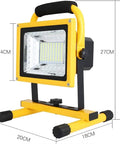 JUDYSSY Led Floodlight 500W 5000Lm Rechargeable Led Work Light with black and yellow design, dimensions 27CM x 20CM x 14CM.