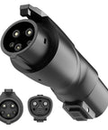 Built Tough Tesla To J1772 Charging Adapter With Secure Lock Ip65 Weatherproof Housing handles up to eighty amps in black.