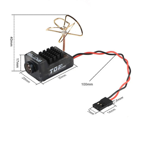 All In One FPV Camera And Video Transmitter For Mini FPV RC Drones 5 8GHz AIO With OSD Integrated Mic and wiring dimensions.