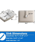 18.3 Inch Rectangular Undermount Bathroom Sink White Ceramic Porcelain With Overflow, sink dimensions diagram