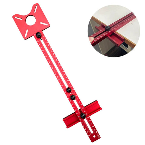 4 In 1 Router Milling Groove Bracket With Aluminum Alloy Circle Cutting Jig, Cabinet Punch Locator Jig And Router Guide, red metal tool.
