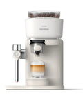 Bean To Cup Espresso Maker Featuring A Built In Grinder And Auto Milk Frother Delivering Thick Microfoam With A Rock Solid 16 Bar Pump on kitchen counter.