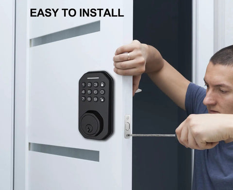 Installation of Keyless Entry Door Lock Electronic Keypad Deadbolt With Auto Lock One Touch Locking 50 Custom User Codes on white door
