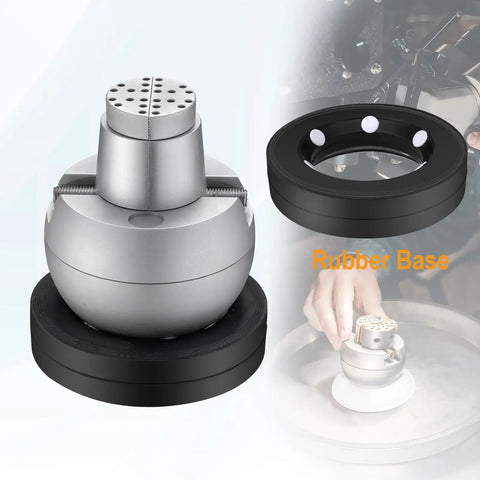Five Inch Ball Vise Engraving Setting Tool With 360 Degree Rotation Pro Grade Heavy Duty Ball Vise And Thirty Six Piece Attachment Jewelry Engraving Block Standard Block, shown with rubber base and attachments.