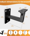 Product dimensions of Four Pack Adjustable Handrail Brackets For Stairs Featuring 270 Degree Universal Swivel in black.