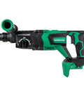 36V Cordless SDS Plus Rotary Hammer D Handle Tool Body Only With Brushless Motor, side view showing green ergonomic design
