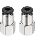 Pair of push to connect pneumatic fittings for 0.16 in OD tubing, 1/8 NPT nickel plated brass straight female adapters, black