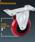 3 Inch Fixed Plate Caster Wheels Set Heavy Duty Rubber Casters 640 Lb Load Capacity Non Marring And Smooth Rolling