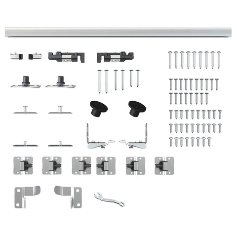 60 Inch Bifold Door Hardware Kit For Four Doors Top Mounted Sliding Barn Style Rails And Rollers components displayed