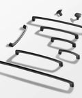 Ten Pack 5 Inch 128mm Hole Center Matte Black Cabinet Pulls Solid Zinc Alloy Drawer Handles arranged in different sizes