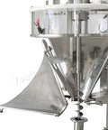 Close-up of stainless steel Automatic Auger Filler Machine for Coffee Milk Powder Granules with precise dosing mechanism.