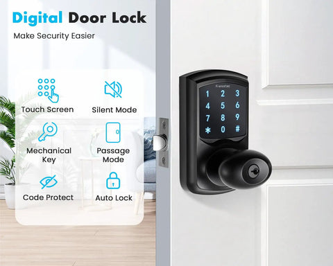 Keypad Door Knob With Passage Mode Keyless Entry Smart Door Lock With Big Backlit Panel HD Digital Backlight 99 User Codes