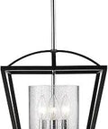 Mercer Semi Flush Convertible Matte Black Pendant Light With Seeded Glass Ceiling Fixture built from sturdy steel