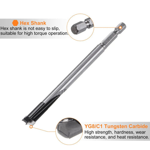 Rock Hard Tungsten Carbide Forstner Drill Bit 10Mm 13 32 Inch Hex Shank showing hex shank and cutting tip detail for woodworking.