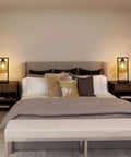 Farmhouse Rattan Table Lamps Set of 2 with Boho Vibe flanking a cozy bed in a softly lit bedroom