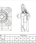 Solid Cast Iron 4 Bolt Flange Mounted Bearing Units Match KF207 H2307 Specs For Heavy Machinery Repair And Shop Work Getting Straight Up Quality Parts Assuring Smooth Rotation And Strong Support For Hard Days At The Plant Made For Long Use Daily, UKF207+H2307 dimensions