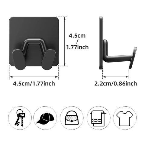 No Fuss Adhesive Shower Hooks Heavy Duty Stainless Steel Wall Mounted Double Hanger In Matte Black With Extra Sticky And Tough As Nails Grip For Razors Loofahs 4 Pack