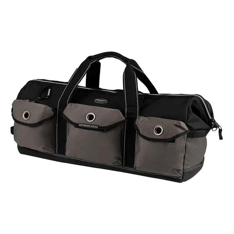 Extreme Big Daddy Tool Bag In Gray With 25 Pockets, Diamond PVC Bottom, Gate Mouth Dry Bag Opening, Heavy Duty 1680D Poly