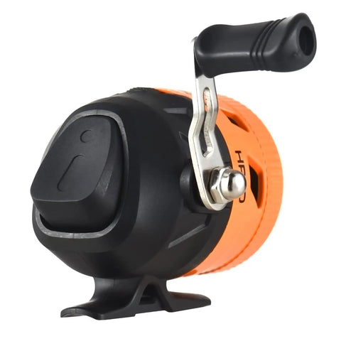 Spincast Fishing Reel For Beginners With Right Hand Retrieve Easy Push Button Casting Pre Wound Nylon Line Durable Orange Design