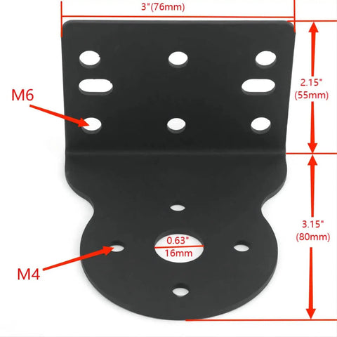 Beefy Mast Clamp With Dual U Bolts showing hole sizes M4, M6 dimensions for Antennas.
