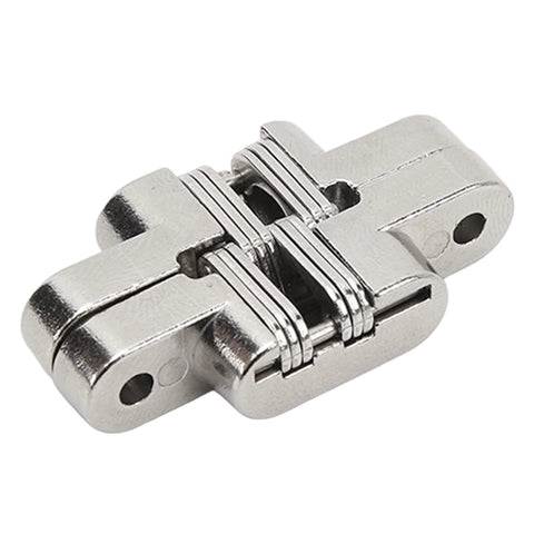 Mini Zinc Alloy Cross Hidden Hinge Set For 180 Degree Swing Doors And Cabinets Durable Invisible Hinges, close-up view.