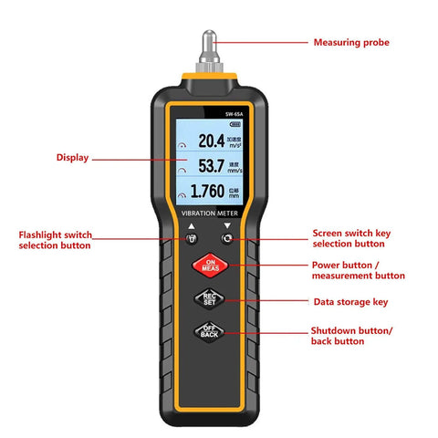 Handheld Vibration Meter Digital Vibe Meter Tester For Machinery Diagnostics And Fault Diagnosis Portable Sensor Analyzer For Maintenance Pro Grade Quality Control And Condition Monitoring with display and probe